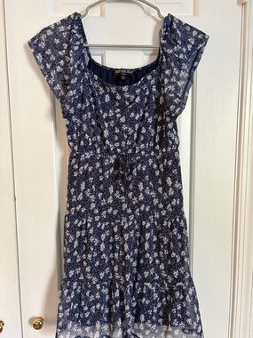 Three Hearts Navy and White Floral Tiered Dress